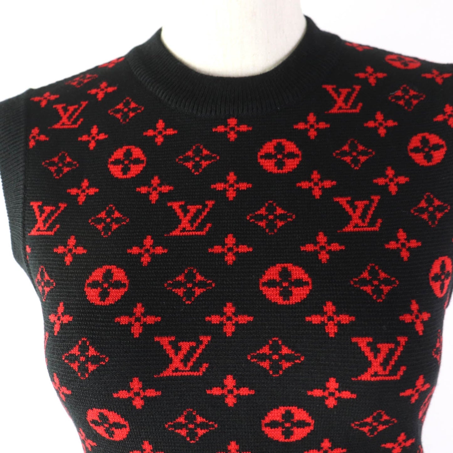 LOUIS VUITTON one piece Main: 55% wool, Main: 30% cotton, Main: 10% silk, Main: 4% nylon, Main: 1% polyurethane Black red Women XS