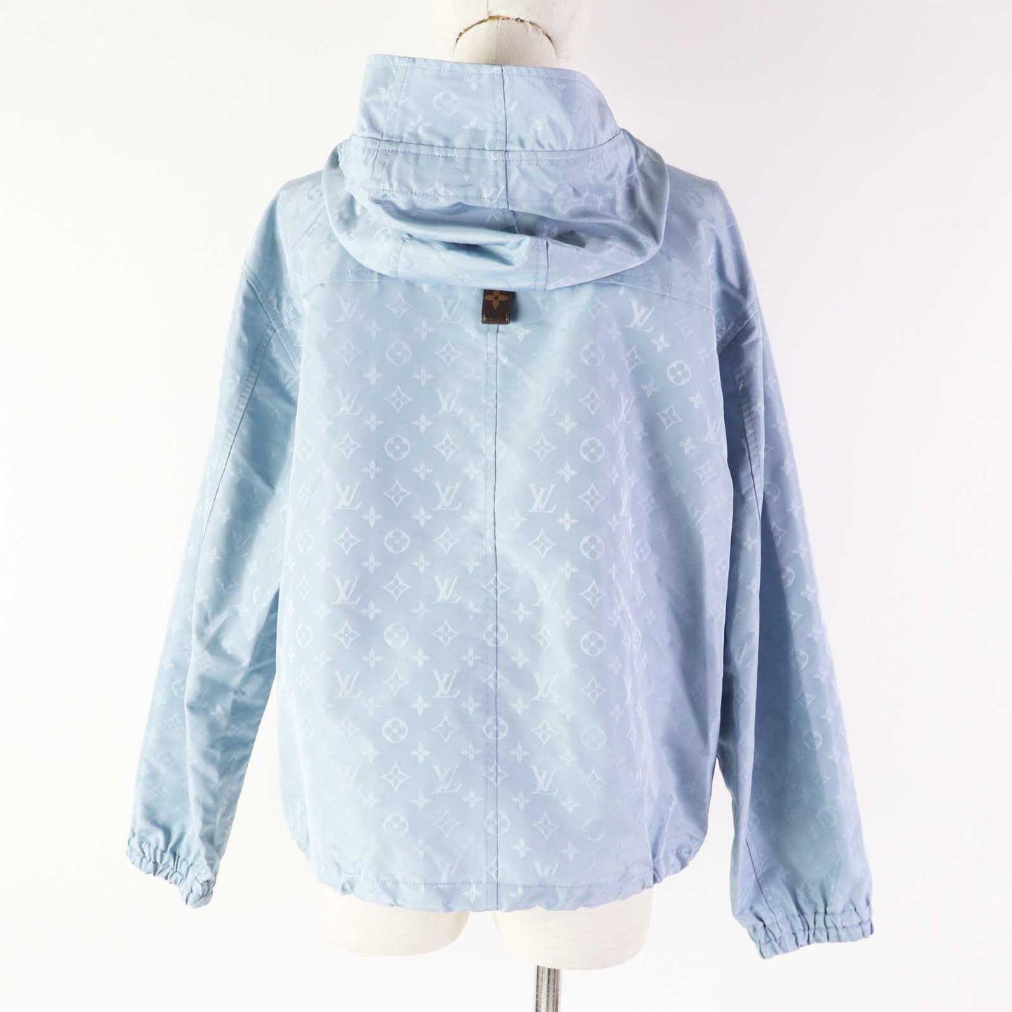 LOUIS VUITTON Blouson 1AFE42 Outer: 53% polyester, Outer: 47% silk, Lining: 100% cotton, Part: 100% polyester, Synthetic leather: 100% polyester Light blue Monogram print parka Women 38