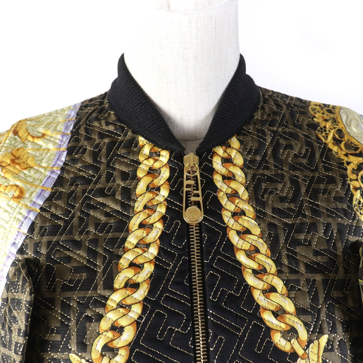 FENDI Jacket FJ7258 Outer: 100% silk, Lining: 100% silk, Trim: 69% polyester, 27% nylon, 4% polyurethane Brown Yellow type Black Multicolor Women 36