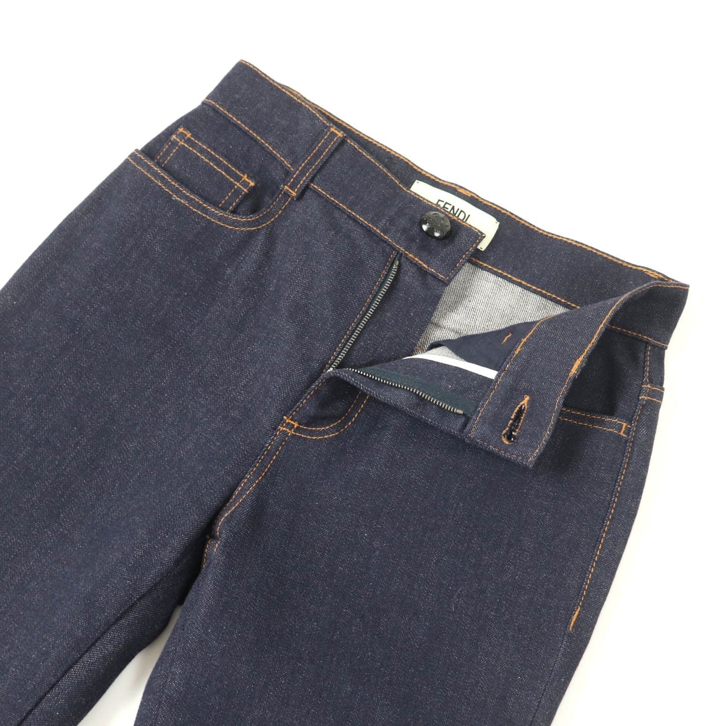 FENDI Denim pants FLP673 Main: 98% cotton, Main: 2% polyurethane, Part: leather, Part: polyester Indigo Women 38