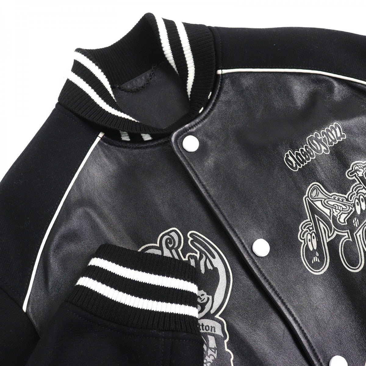 LOUIS VUITTON Blouson HOL07E Outer: 76% wool, Outer: 24% nylon, Lining: 69% cupra, Lining: 31% cotton, Leather part: sheepskin Black gray white varsity blouson mens 52