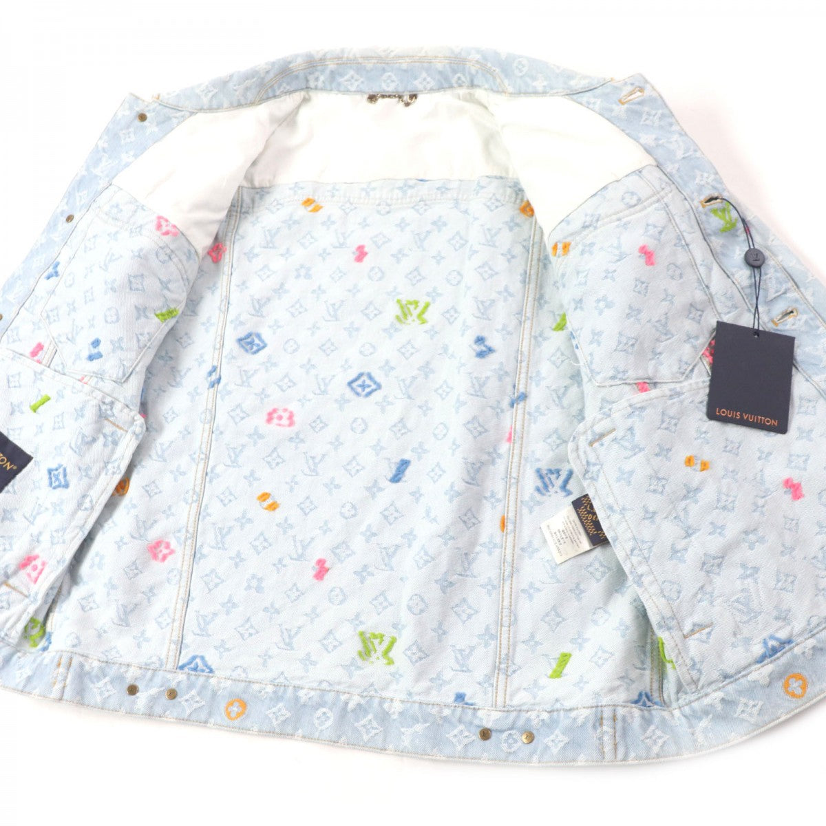 LOUIS VUITTON Denim Jacket Main: 98% cotton, Main: 2% polyester, Lining: 65% polyester, Lining: 35% cotton, Leather part: cowhide Ice blue Monogram denim mens 48