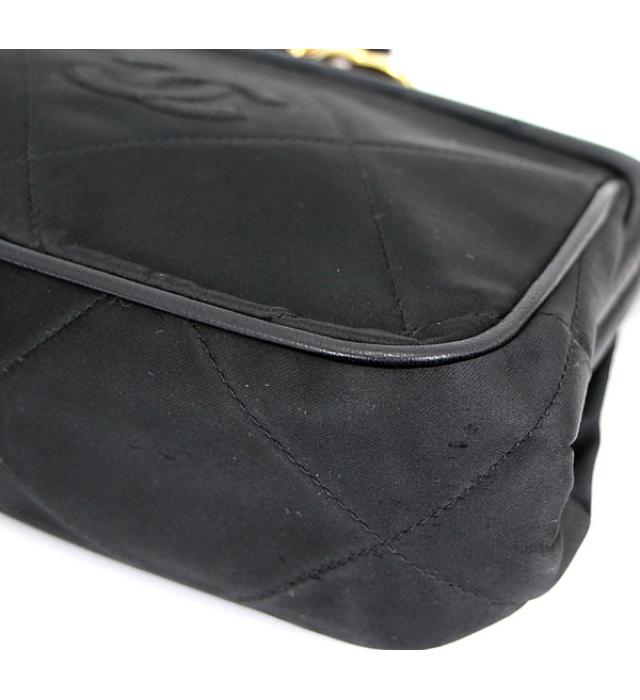 Chanel Fringed Clasp Chain Shoulder Bag Satin Black