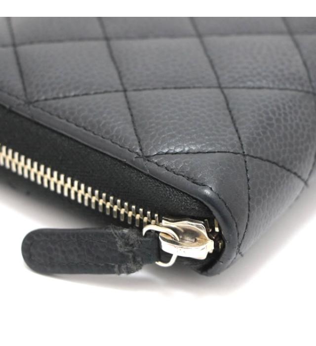 Chanel Matelasse Round Zipper Long Wallet Caviar Skin Black