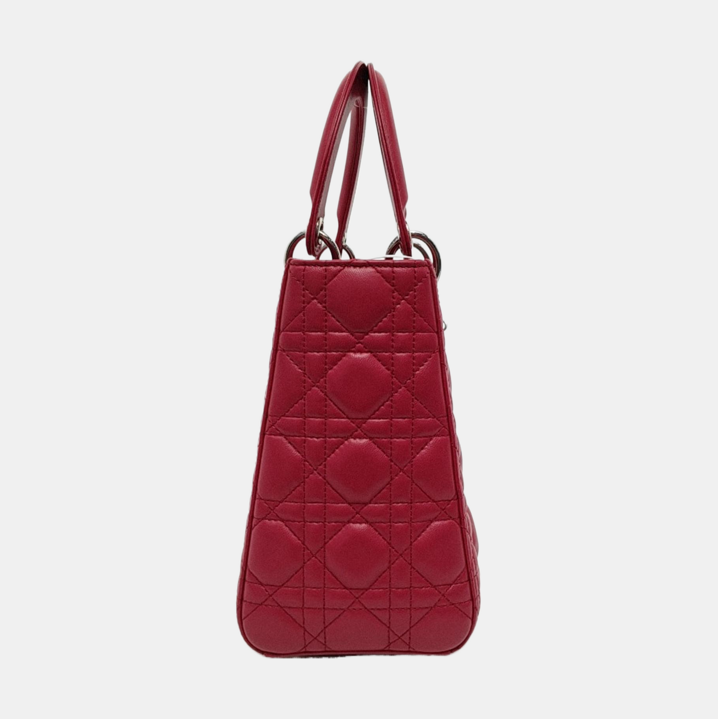 Lady Dior Medium Red Lambskin Leather Gold Hardware Leather Strap