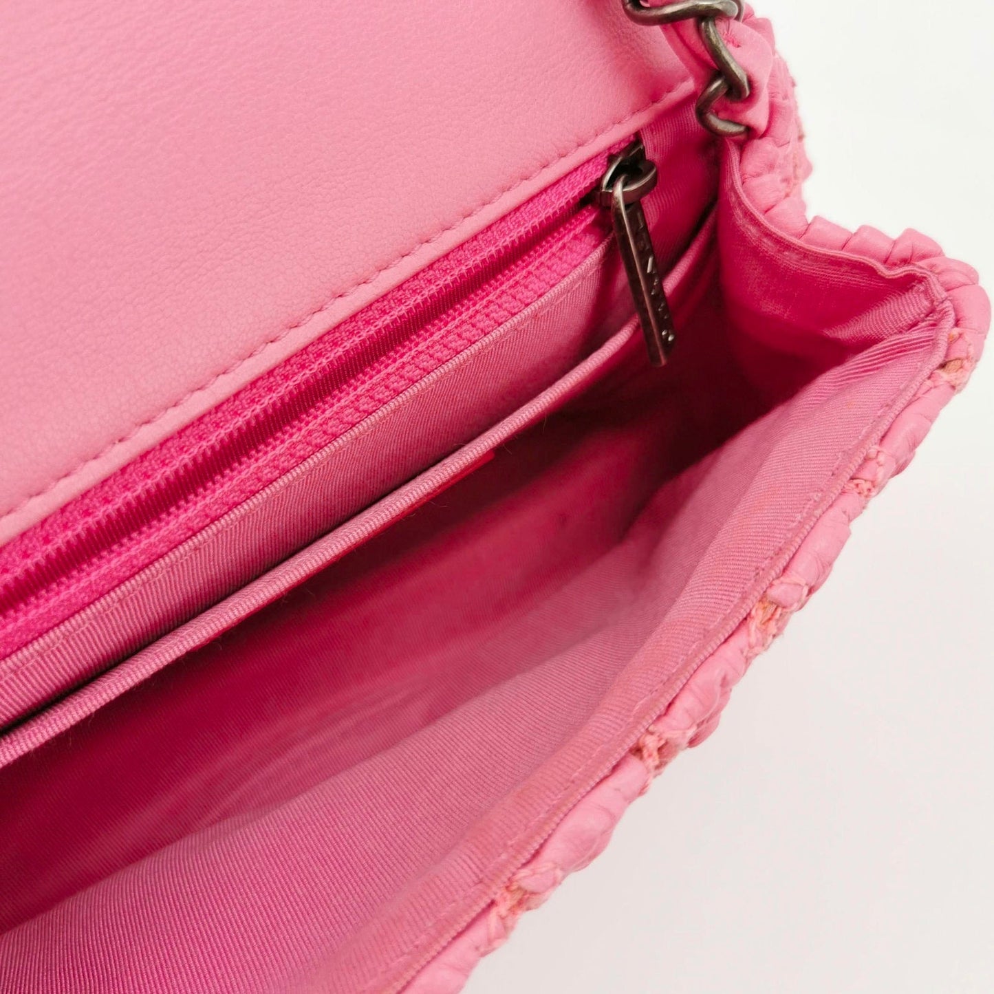 Chanel Mini Square Classic Flap Pink CC Paris Seoul Crochet Leather