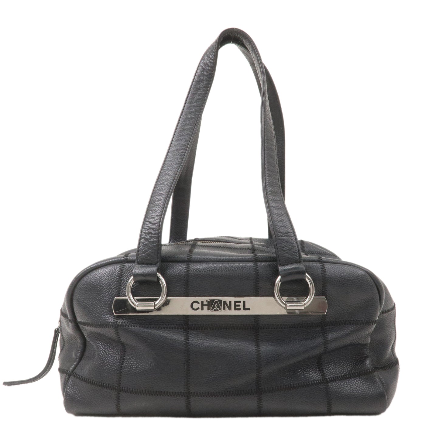 CHANEL Chocolate Bar Caviar Skin Boston Bag Black A26135