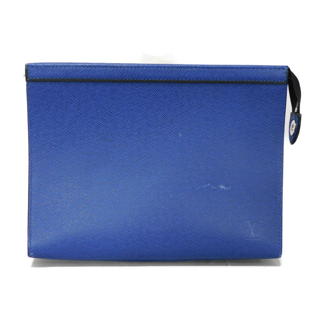 LOUIS VUITTON Clutch bag M30575 Taiga leather (stamped) cobalt LV logo embossed blue business bag Taiga Pochette Voyage MM mens Used