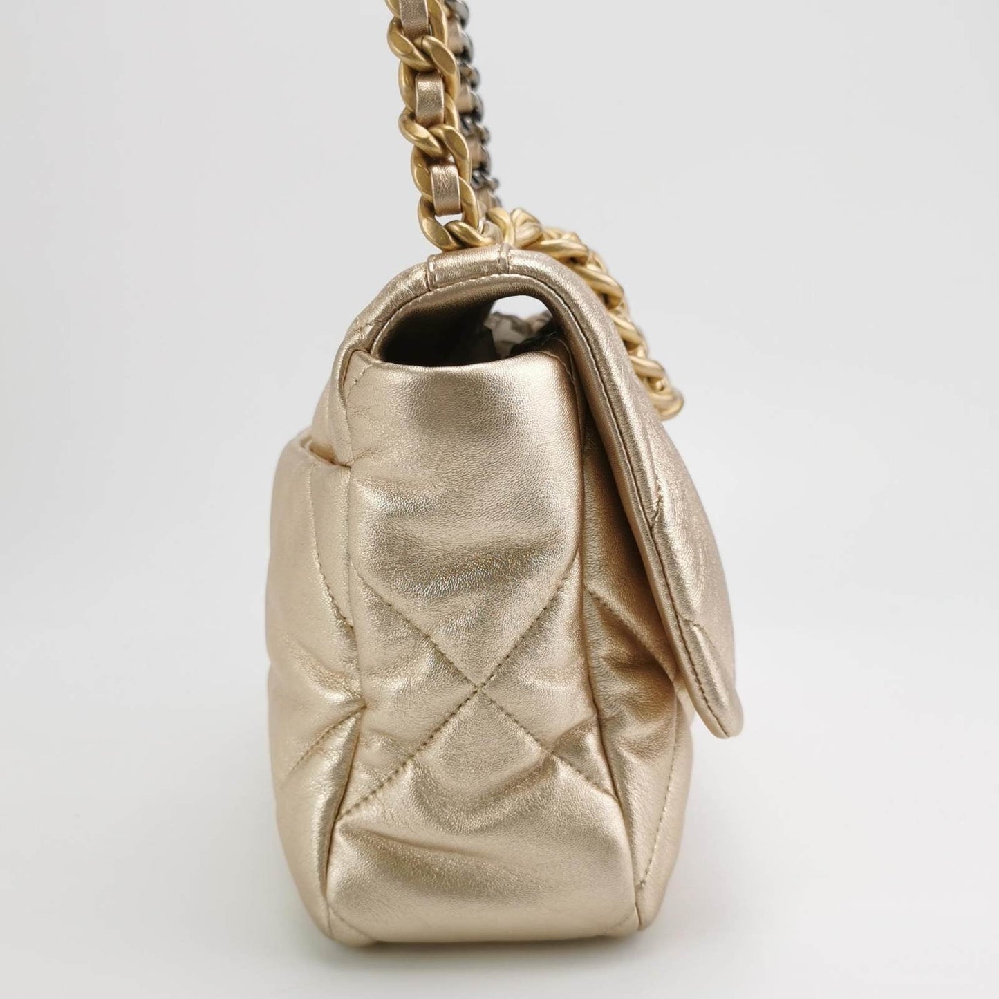 Chanel 19 Bag Medium 2021 Light Gold Crossbody Bag Dual Color Chain