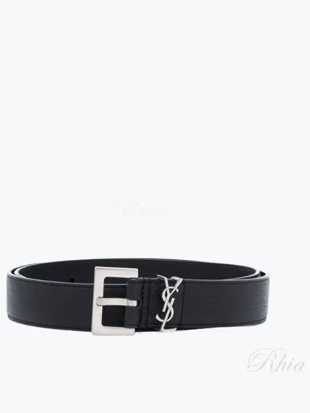 Luxury Saint Laurent Trending 2025 Silver Hardware Monogram Buckle Leather Belt Black