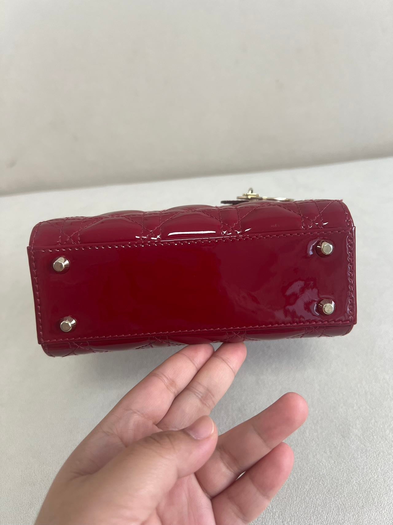 Lady Dior Mini Burgundy Red Patent Leather Gold Chain Strap 2021 Suede Interior