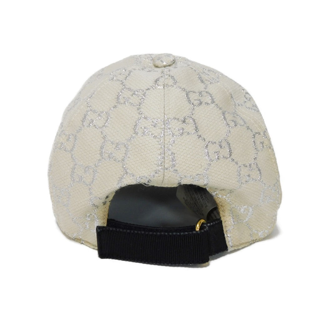 GUCCI hat 631953 3HK75 9060 Outer: Wool 71(%) x Nylon 17(%) Metal fiber 12(%) Lining: Rayon 72(%) Silk 28(%) white Double GS 22" Wool Nylon Ivory Silver Velcro GG glitter Baseball cap Women