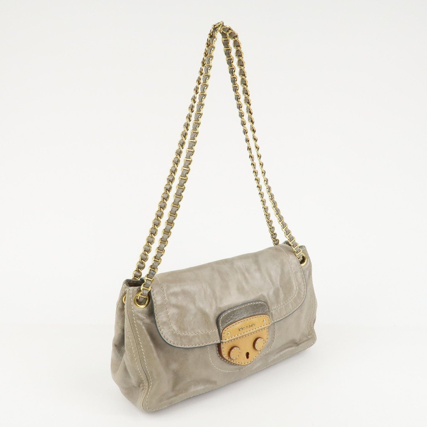 PRADA Leather Chain Shoulder Bag Gray BR4657
