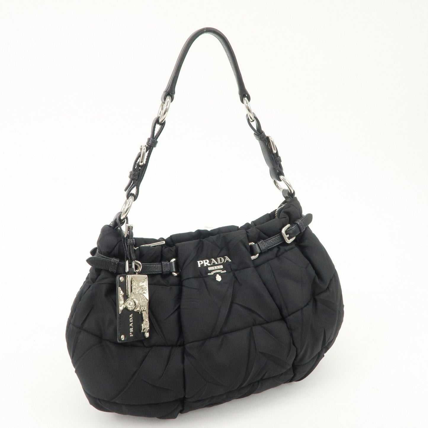 PRADA Crispy Nylon Leather Shoulder Bag Black BR3808