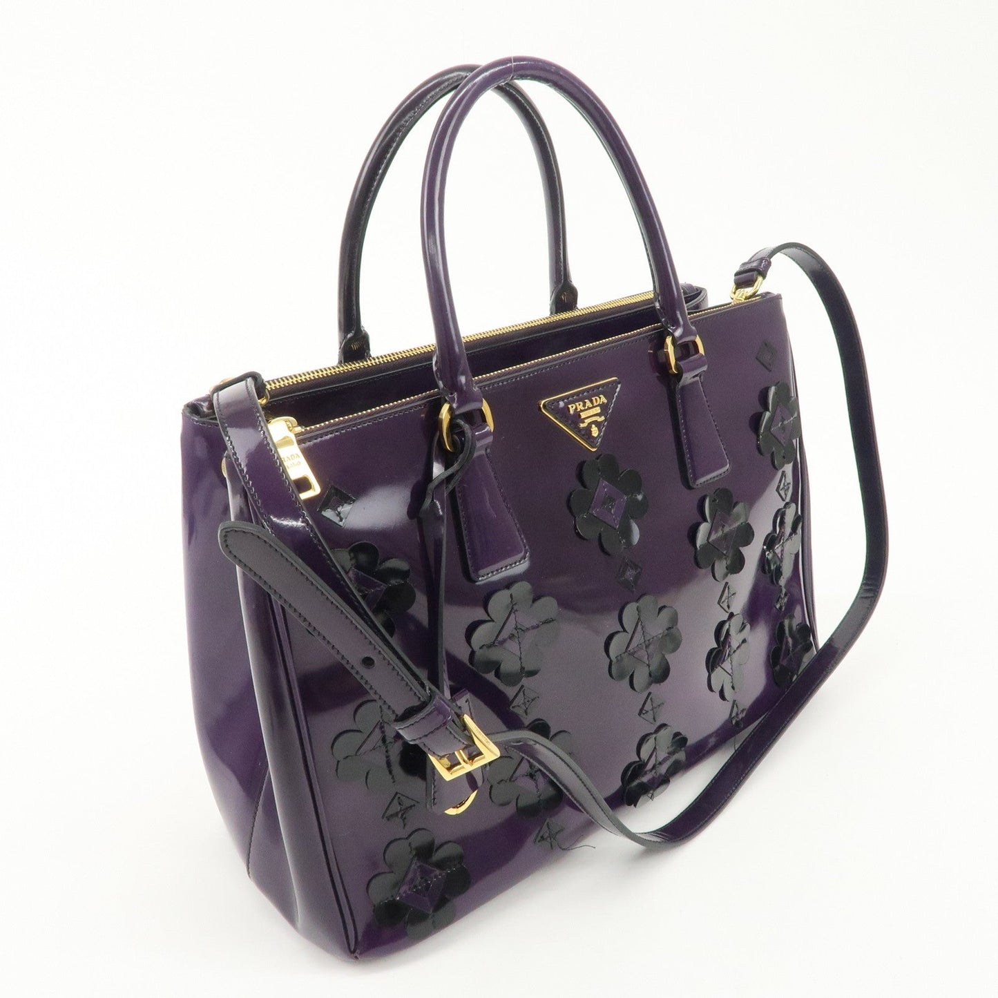 PRADA Patent Leather 2Way Shoulder Bag Flower Motif B2274F