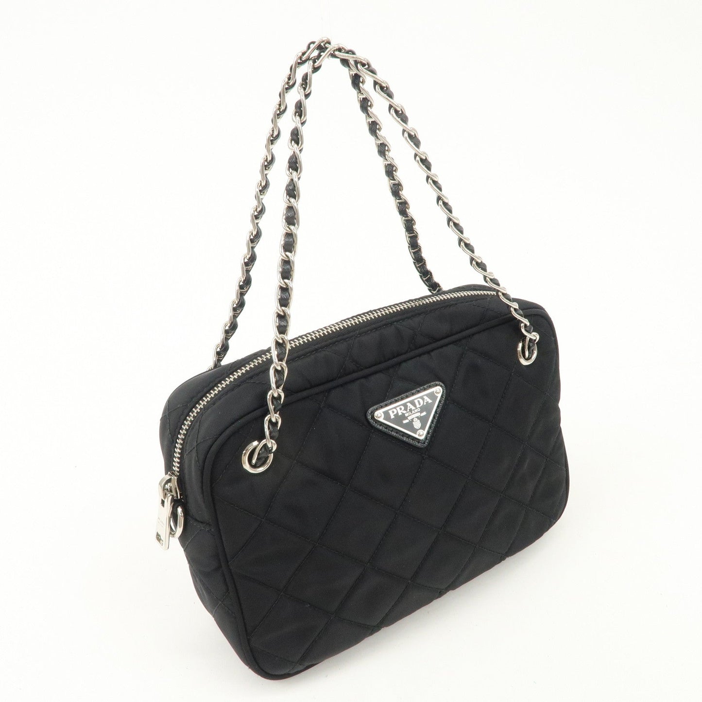 PRADA Tessuto Nylon Saffiano Quilting Chain Bag Hand Bag 1BH910