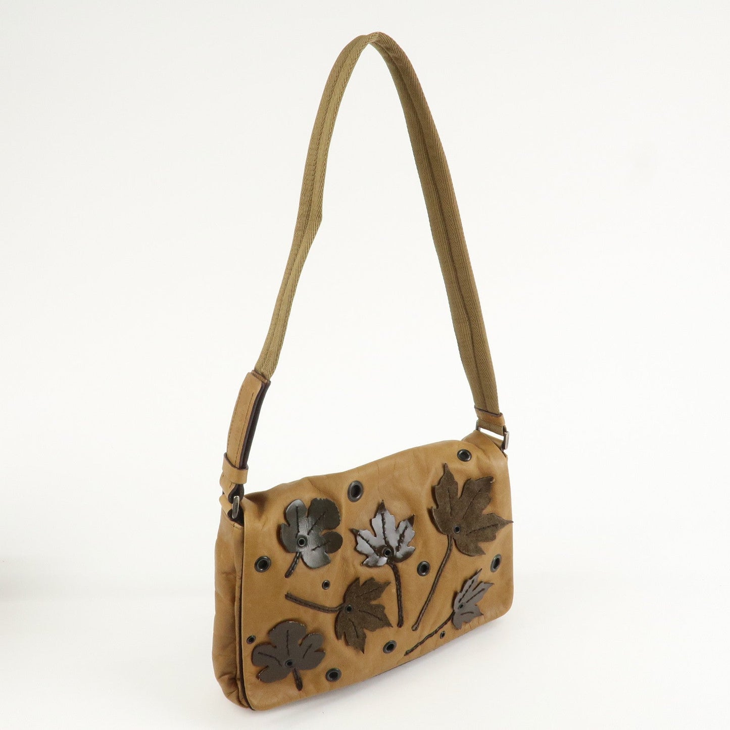 Prada Leather Nylon Suede Shoulder Bag Romantic Leaf B9608 Brown