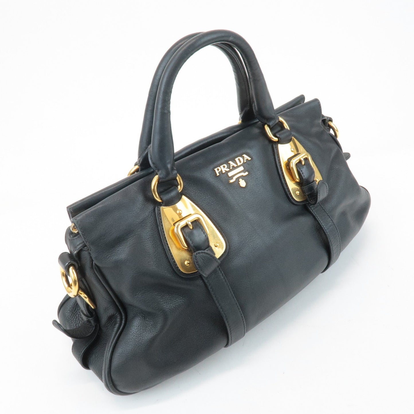 PRADA Logo Leather 2Way Tote Shoulder Bag Black BN1903