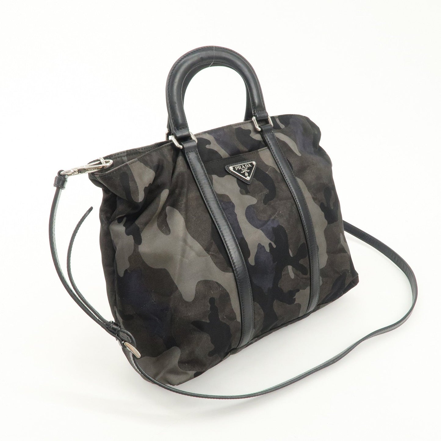 PRADA Nylon Leather 2Way Hand Bag Camouflage Khaki Black BN2791