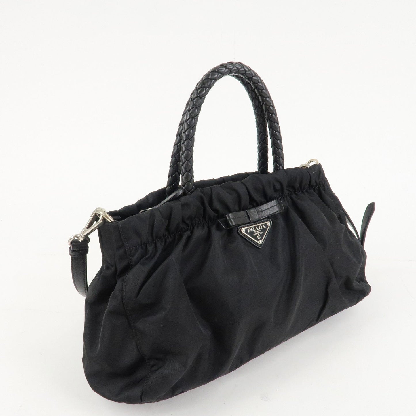 PRADA Nylon Leather Ribbon 2Way Shoulder Bag Black BN1631