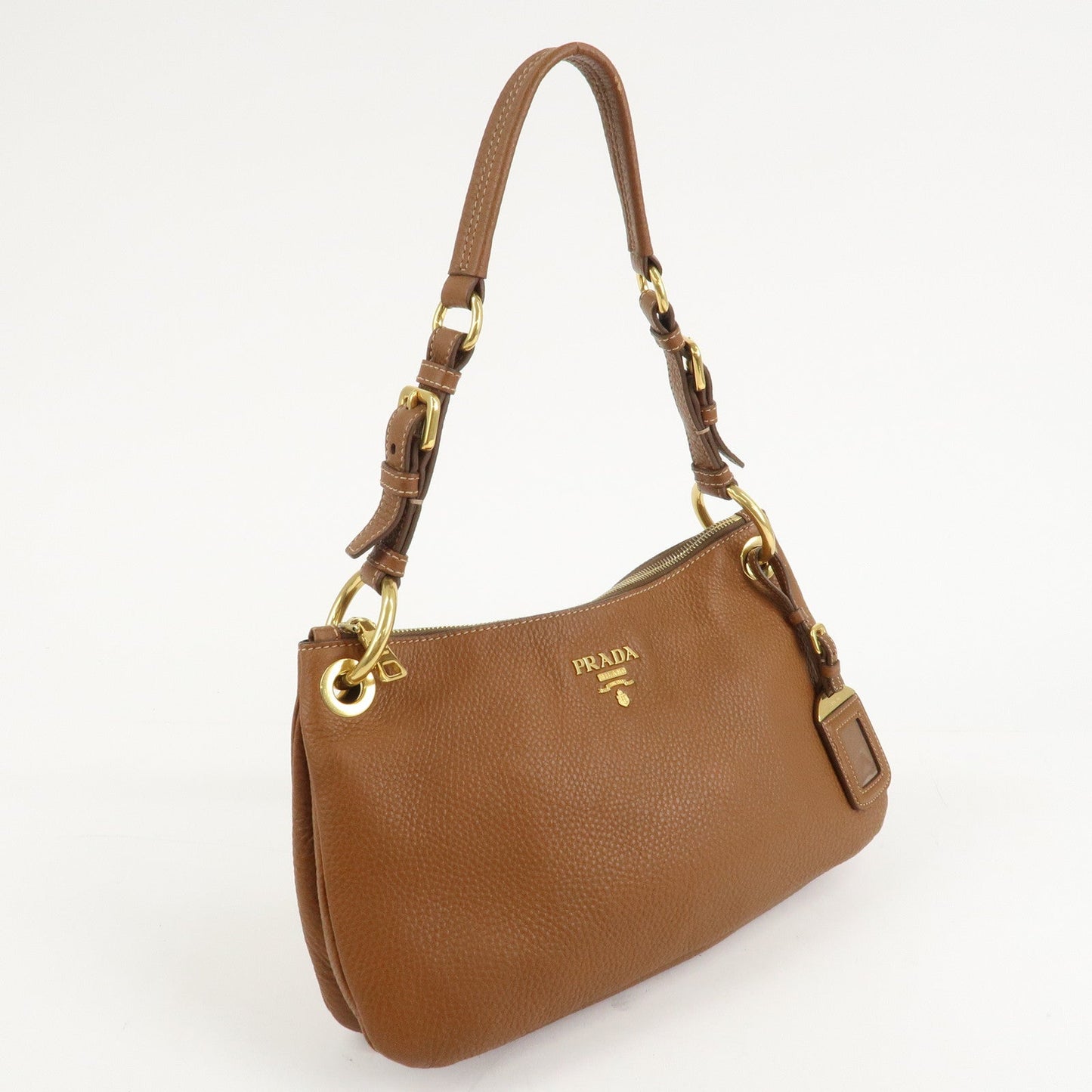 PRADA Leather Shoulder Bag Brown Gold Hardware B4894M