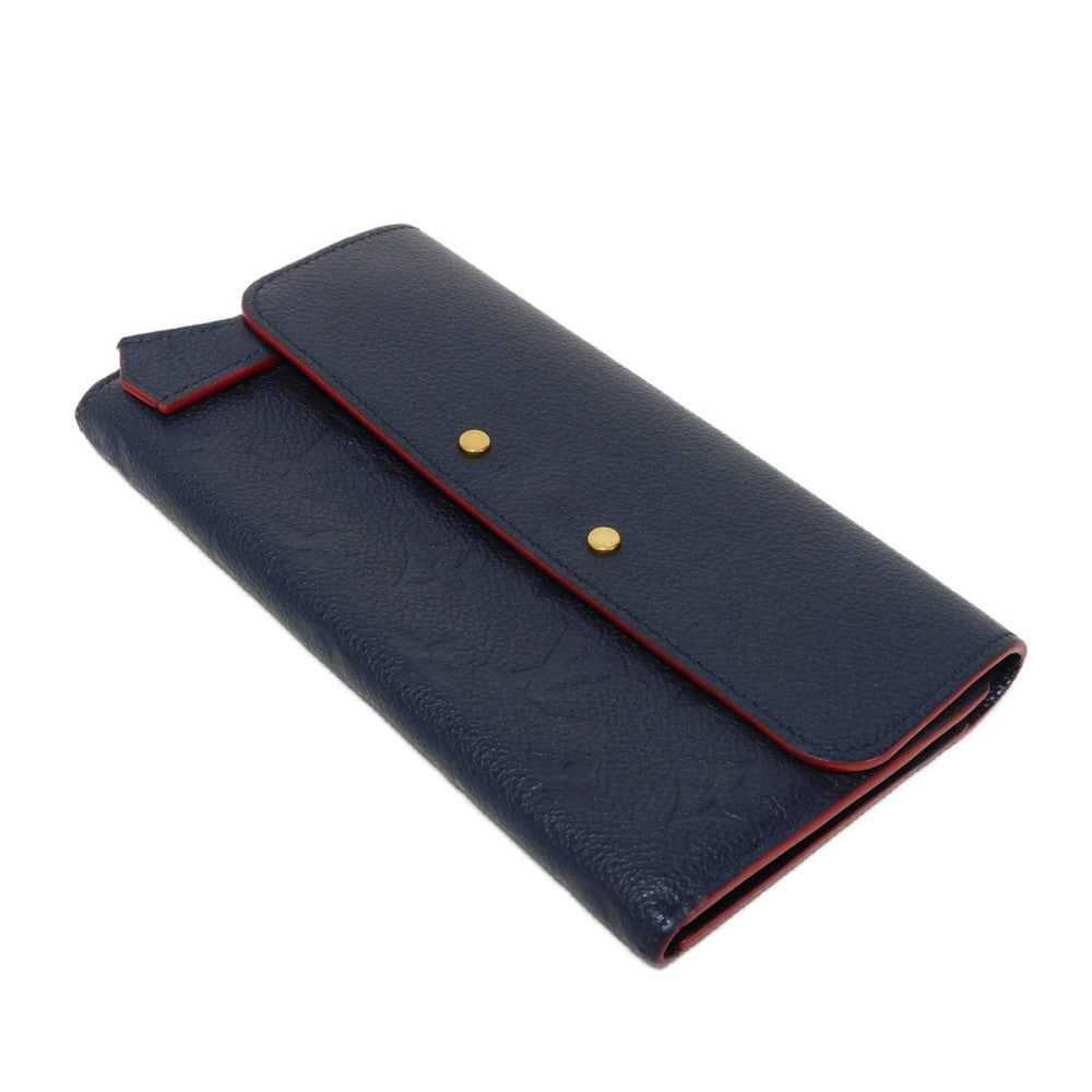 LOUIS VUITTON Long Wallet Purse M62127 Implant leather (monogram embossed) Marine Rouge LV logo flower navy red Monogram Unplant Portefeuille Ponneuf unisex(Unisex)