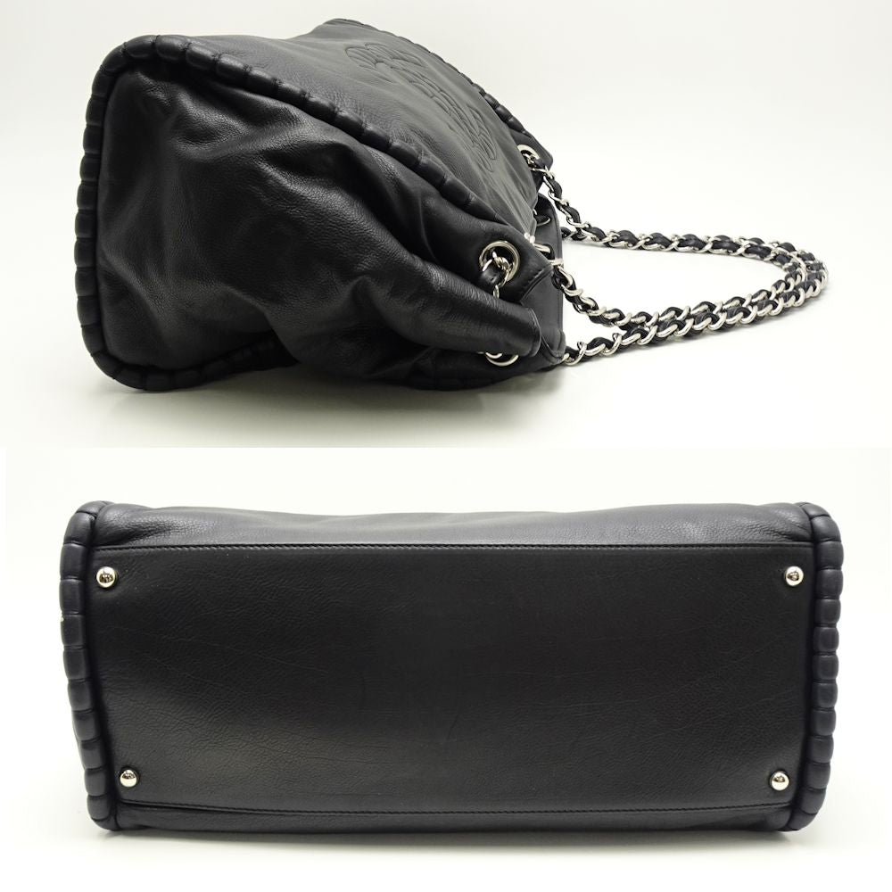 Chanel Chain Tote Bag Lambskin Black x Silver Metal
