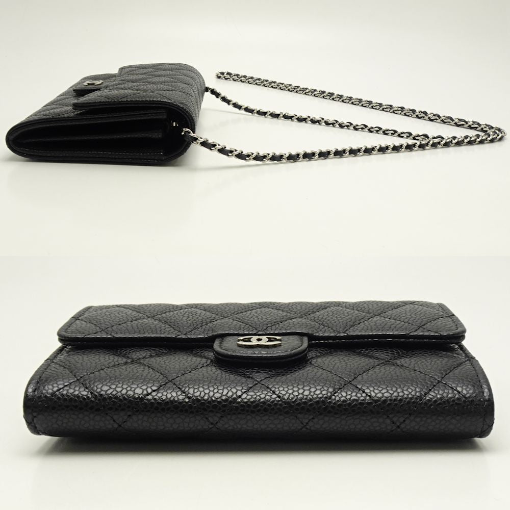 Chanel Mini Chain Wallet Matelasse Caviar Skin Black Wallet