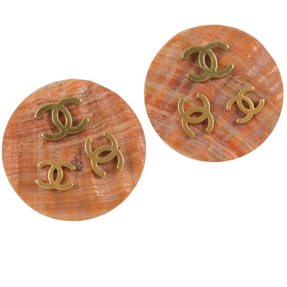 Chanel Chanel Coco Mark Earring S G Beige 94P 15.0g Coco Mark A-Rank Earring Shell