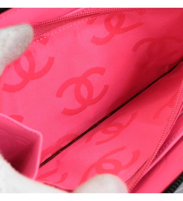 Chanel Cambon Round Fastener Long Wallet Black Leather