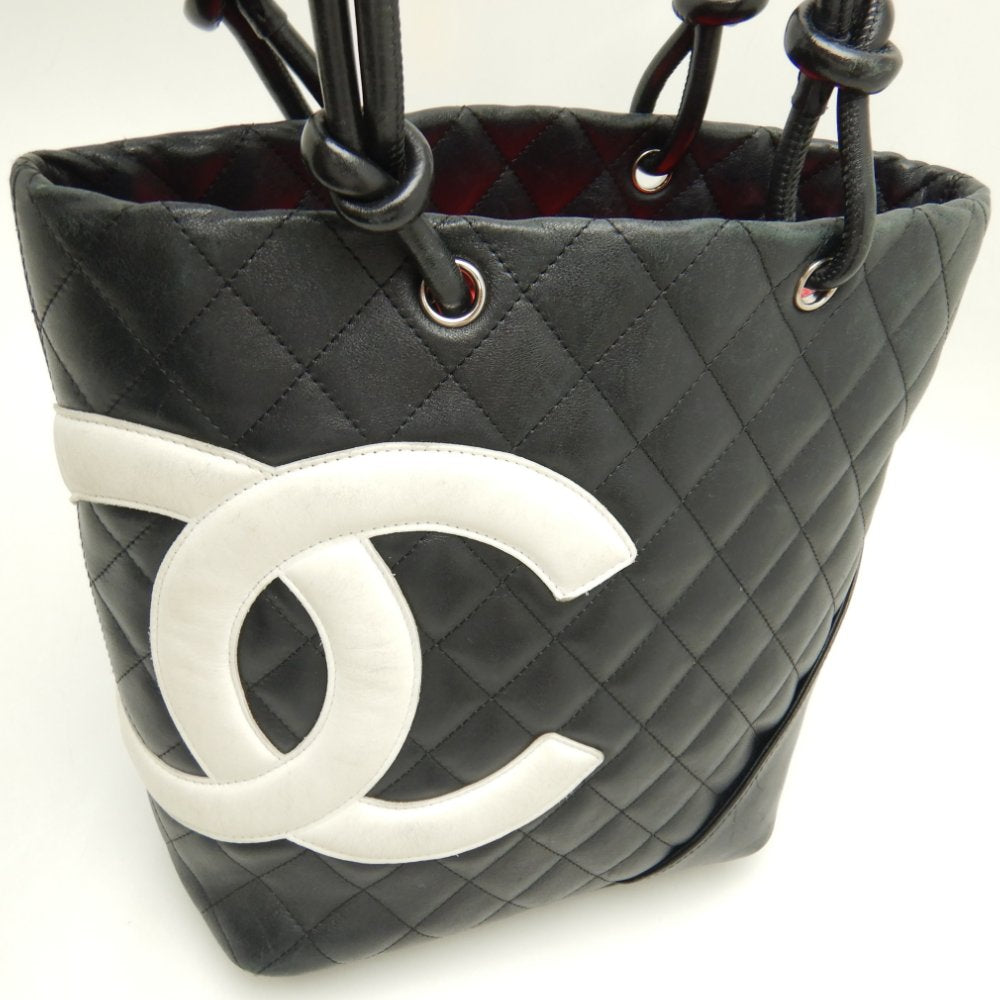 Chanel Cambon Line Medium Tote Bag Calf Black x White