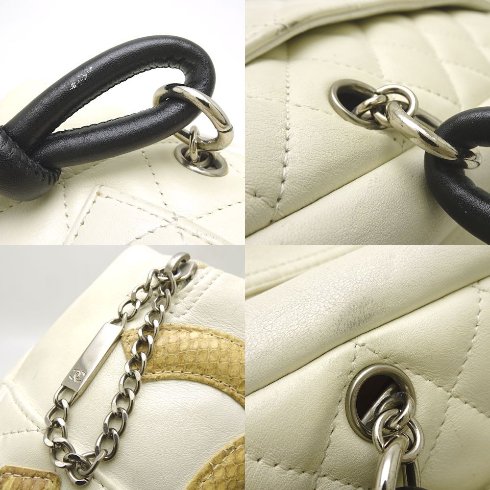 Chanel Cambon Line Bowling Bag Leather x Python White