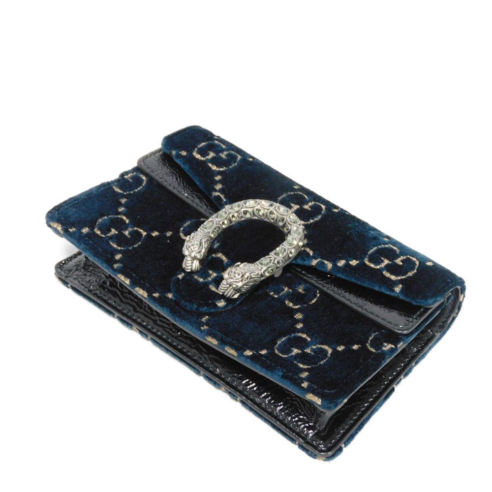 GUCCI Shoulder Bag 476432 9TIBN 4264 Velvet x Patent Leather x Calf Leather blue Tiger Head Crystal Good Condition GG velvet Dionysus Super Mini Bag Women