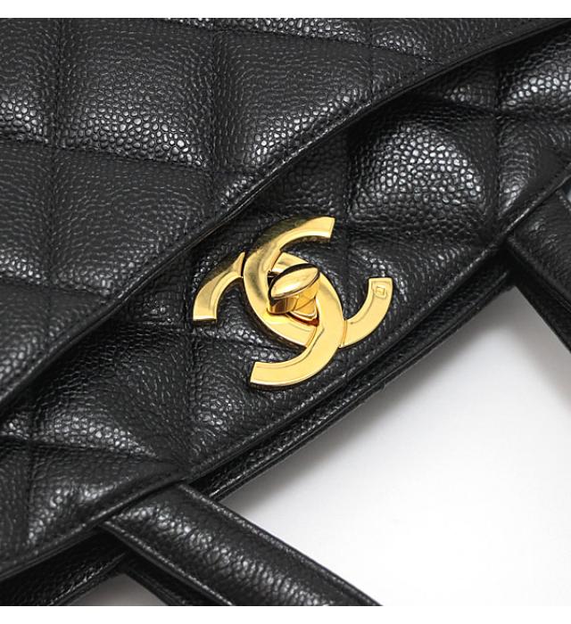 Chanel Matelasse Tote Bag Handbag Caviar Skin Black