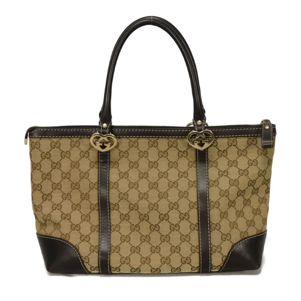 GUCCI Tote Bag 257069 GG canvas x calf leather beige GG canvas Lovely Heart Tote