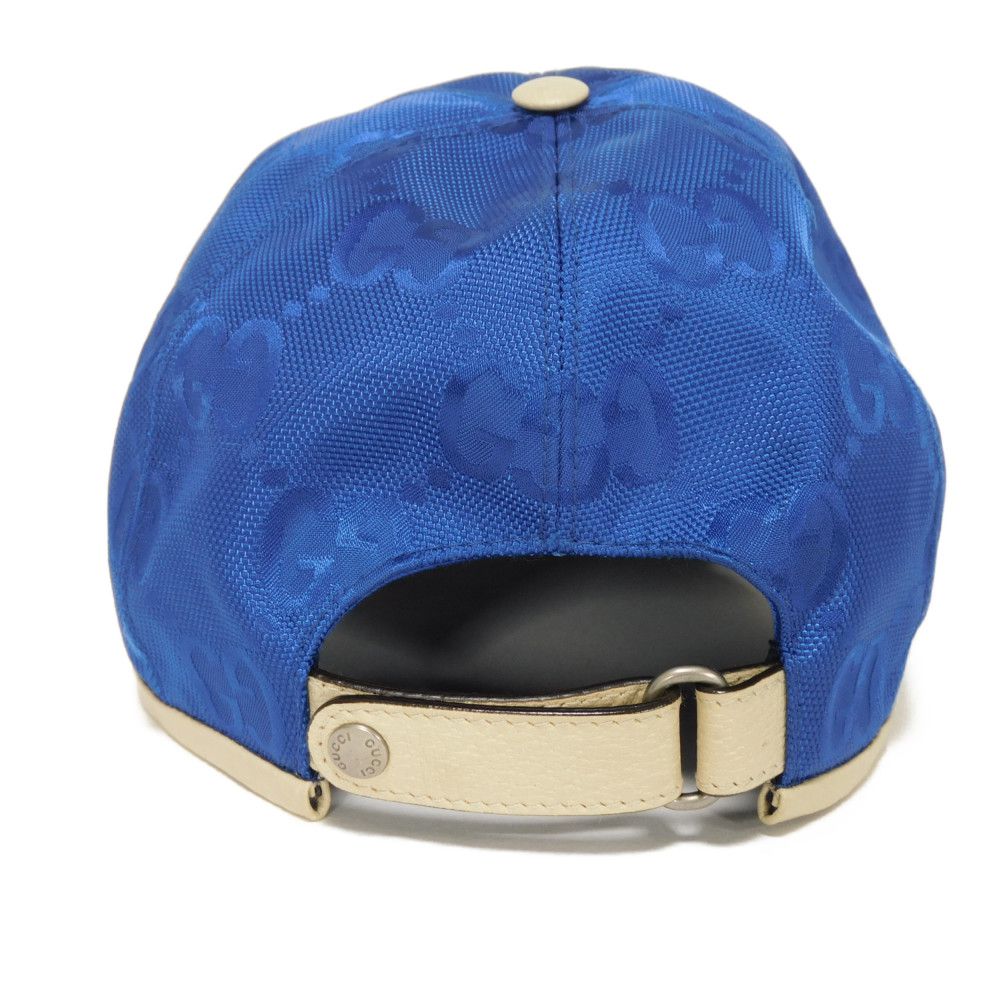 GUCCI hat 627114 4HK79 4377 GG nylon x calf leather (embossed) blue GG nylon Off the Grid Baseball Cap
