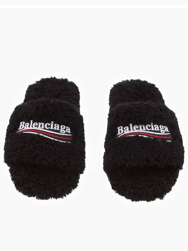 Luxury Balenciaga Trending 2026 Furry Logo Slippers Black