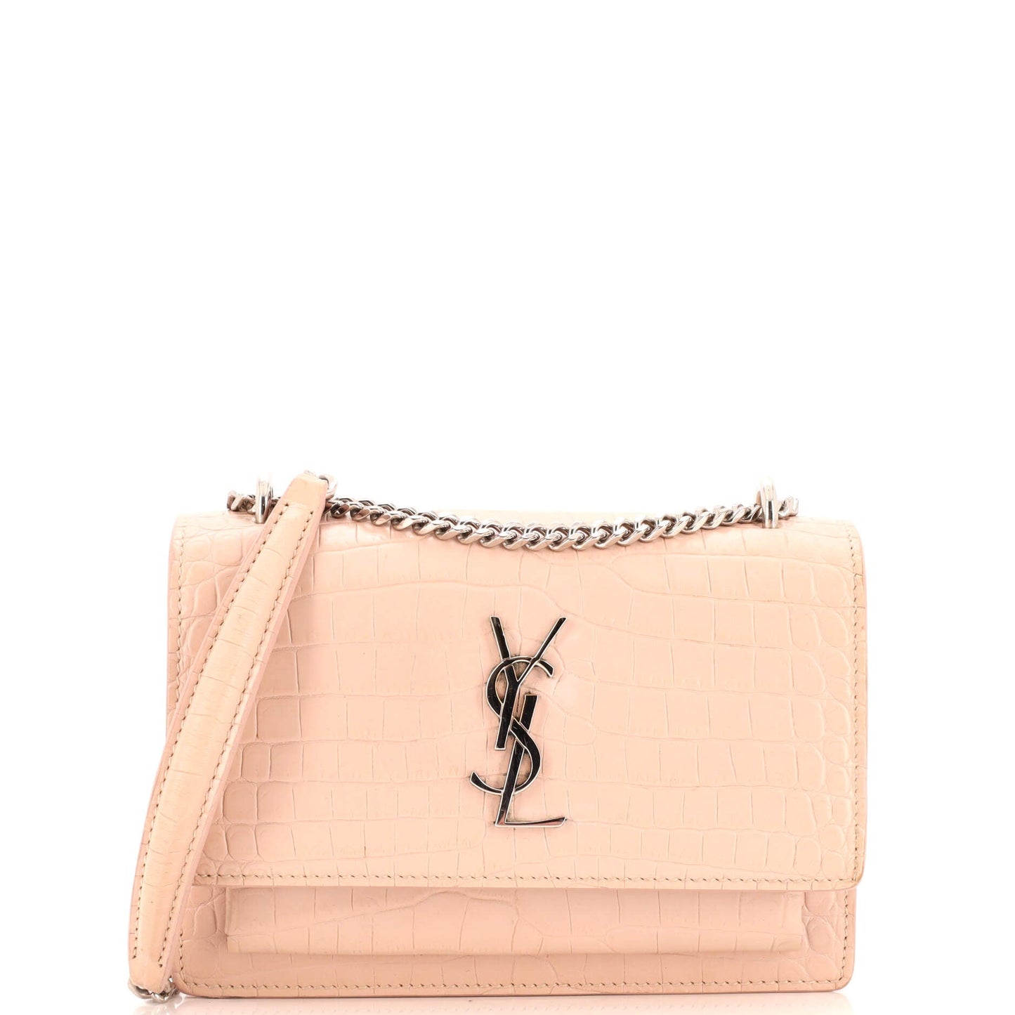 Luxury Saint Laurent Trending 2025 Sunset Chain Wallet Crocodile Embossed Leather