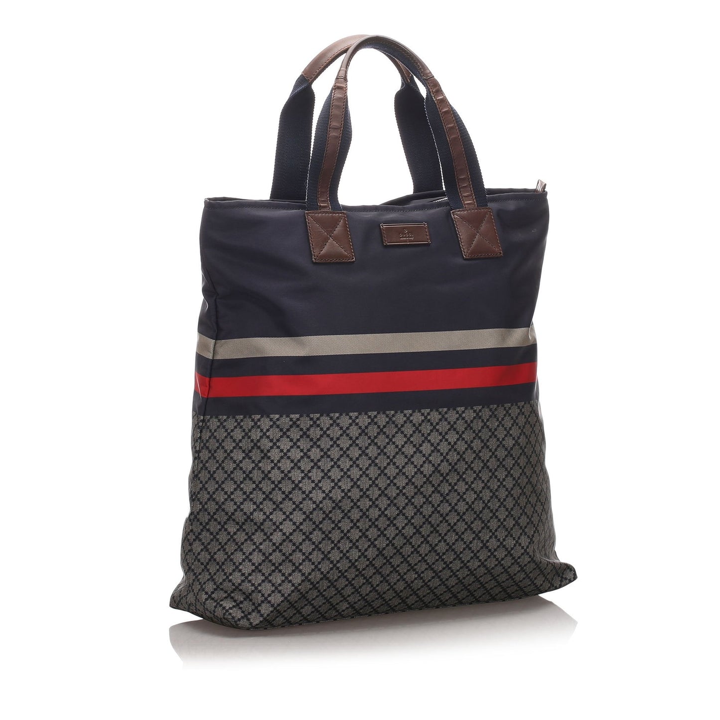 Gucci Web Black Leather Nylon Tote Style 1