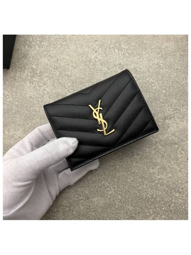 Luxury Saint Laurent Trending 2025 Monogram Caviar Leather Flap Card Wallet Black