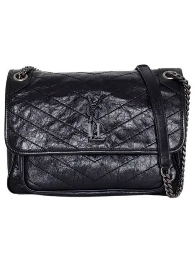 Luxury Saint Laurent Trending 2025 Nikki Medium Krinkle Vintage Leather Shoulder Bag Black