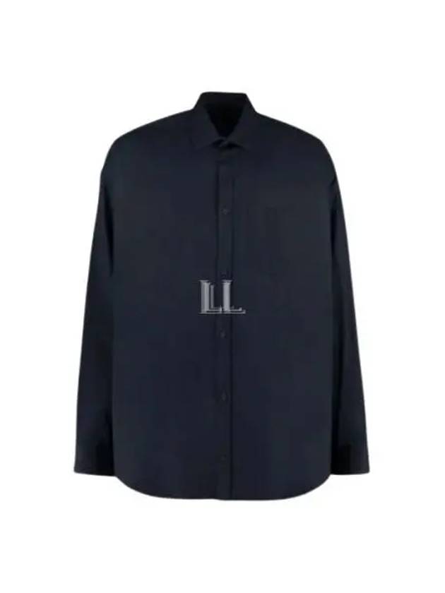 Luxury Balenciaga Trending 2026 Micro Canvas Oversized Cocoon Long Sleeve Shirt Midnight Blue