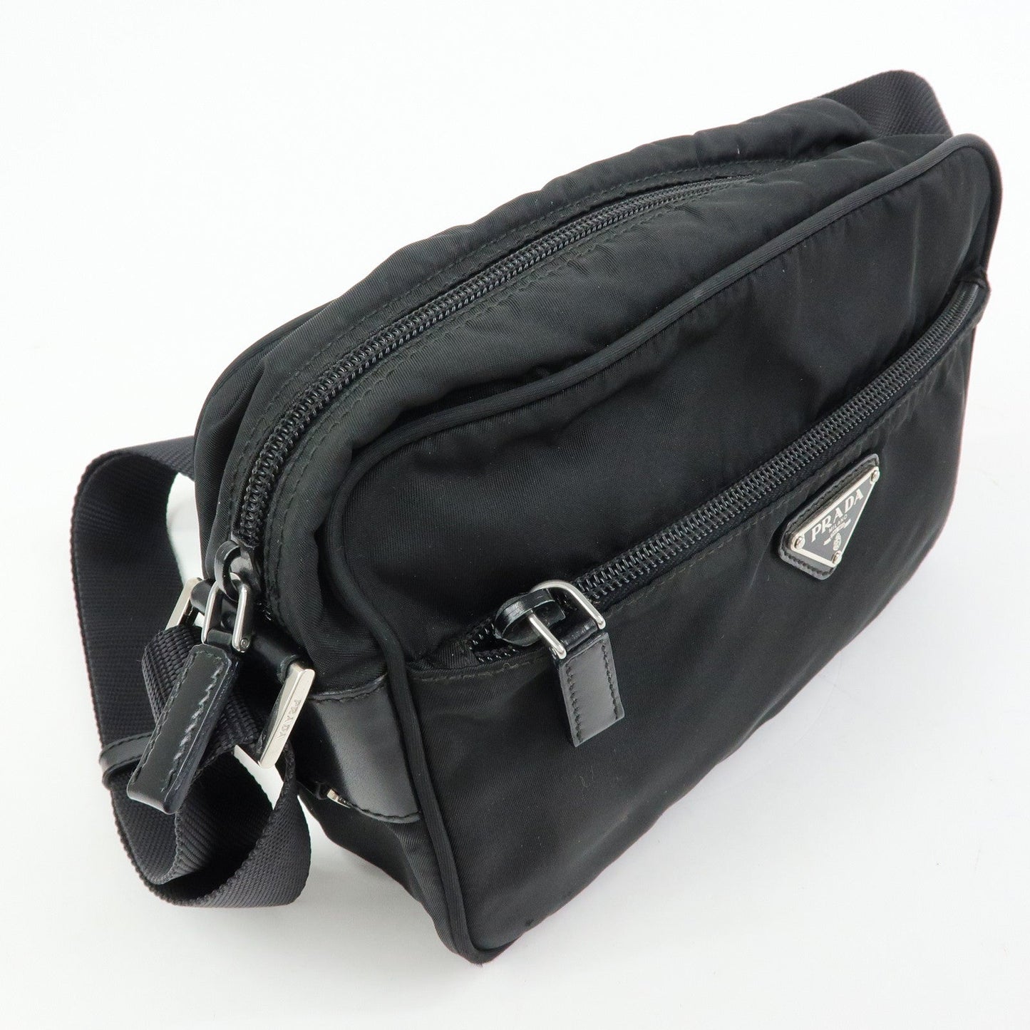 PRADA Triangle Logo Nylon Shoulder Bag Crossbody Bag Black BT0166
