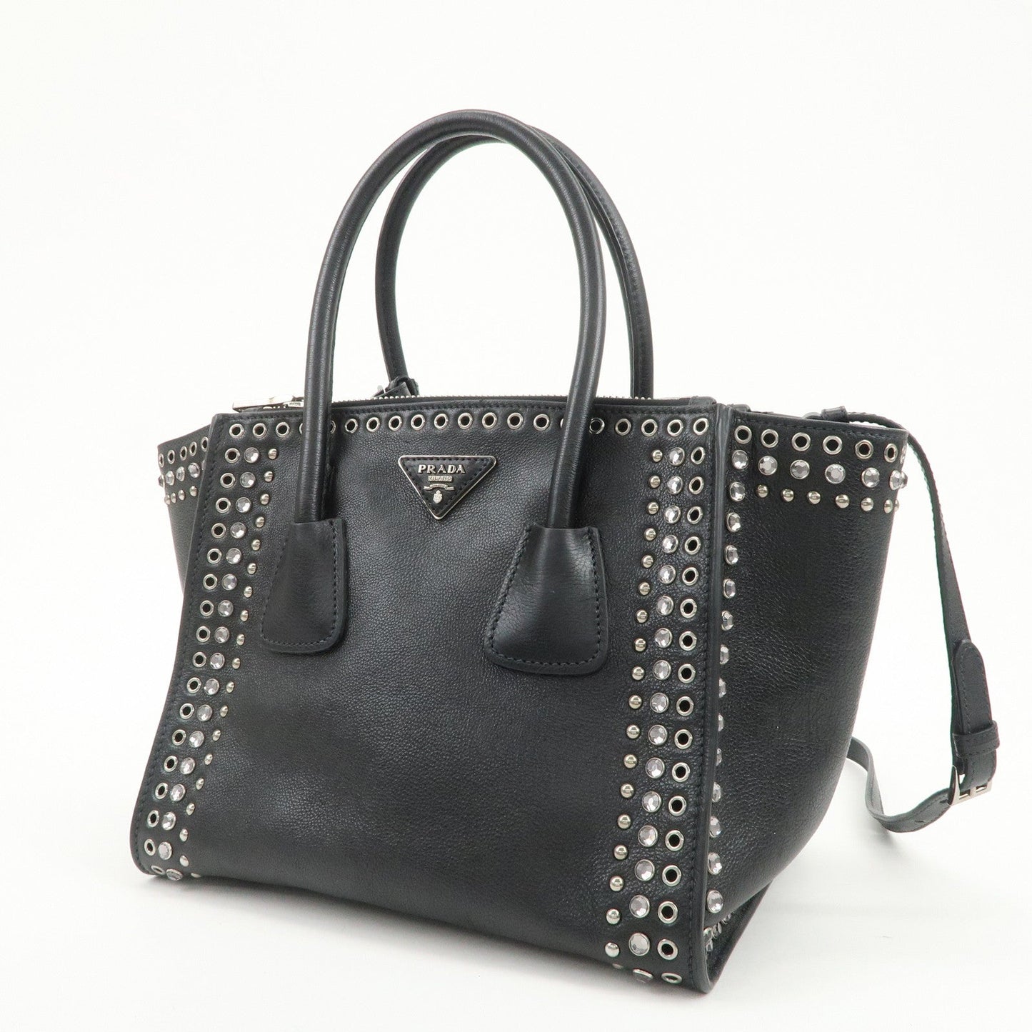 PRADA Triangle Logo Leather 2Way Bag Hand Bag Shoulder Bag B2625V
