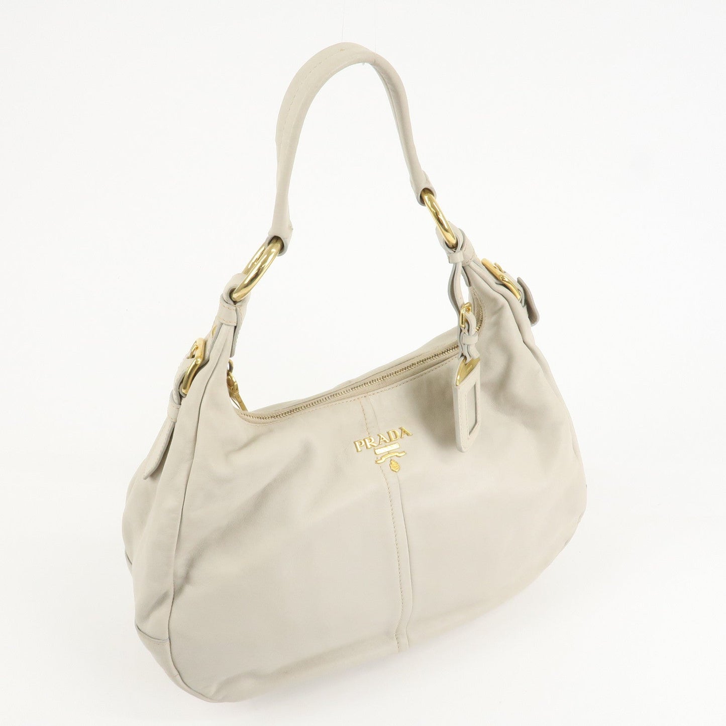 PRADA Logo Leather Shoulder Bag Hand Bag Ivory Gold Hardware
