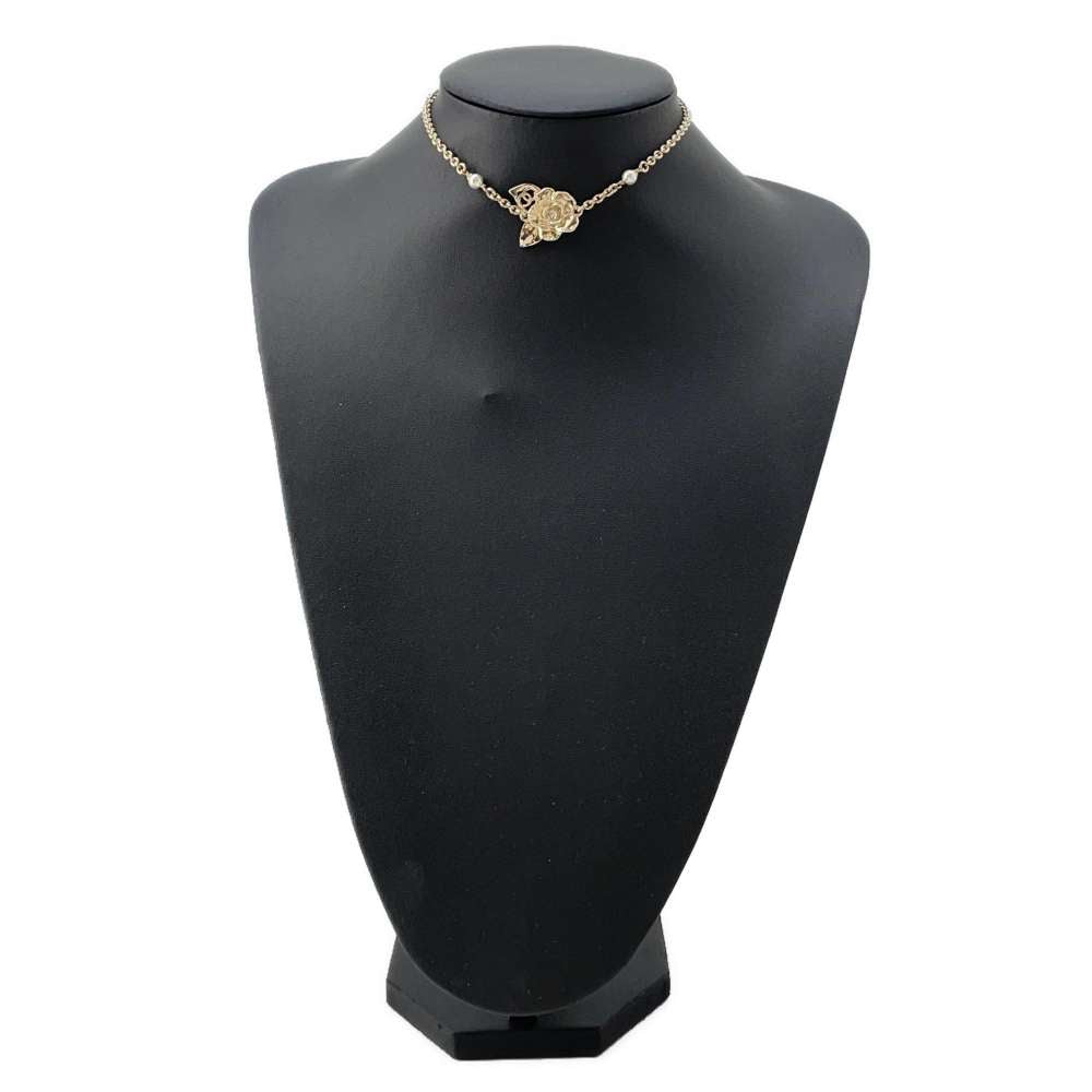 CHANEL Camellia motif choker Champagne GoldABE419 Metal Faux Pearl Rhinestone