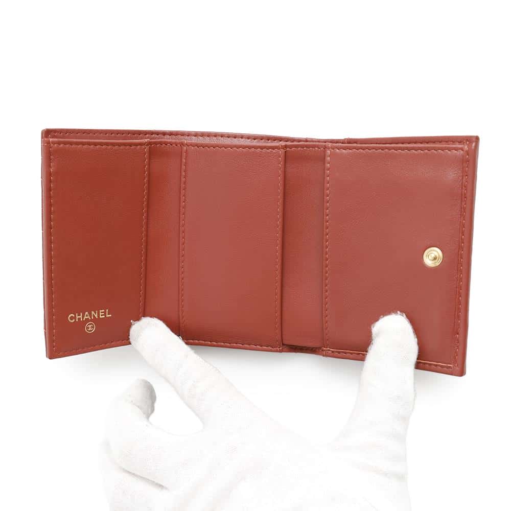 CHANEL Boy Chanel Compact Wallet BrownRedA84432 Lambskin