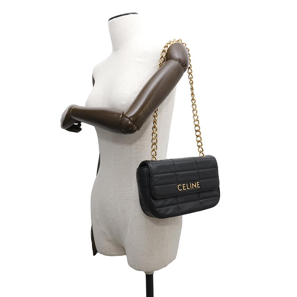 CELINE Mono Chrome Chain Shoulder Bag Black111273EPZ Leather