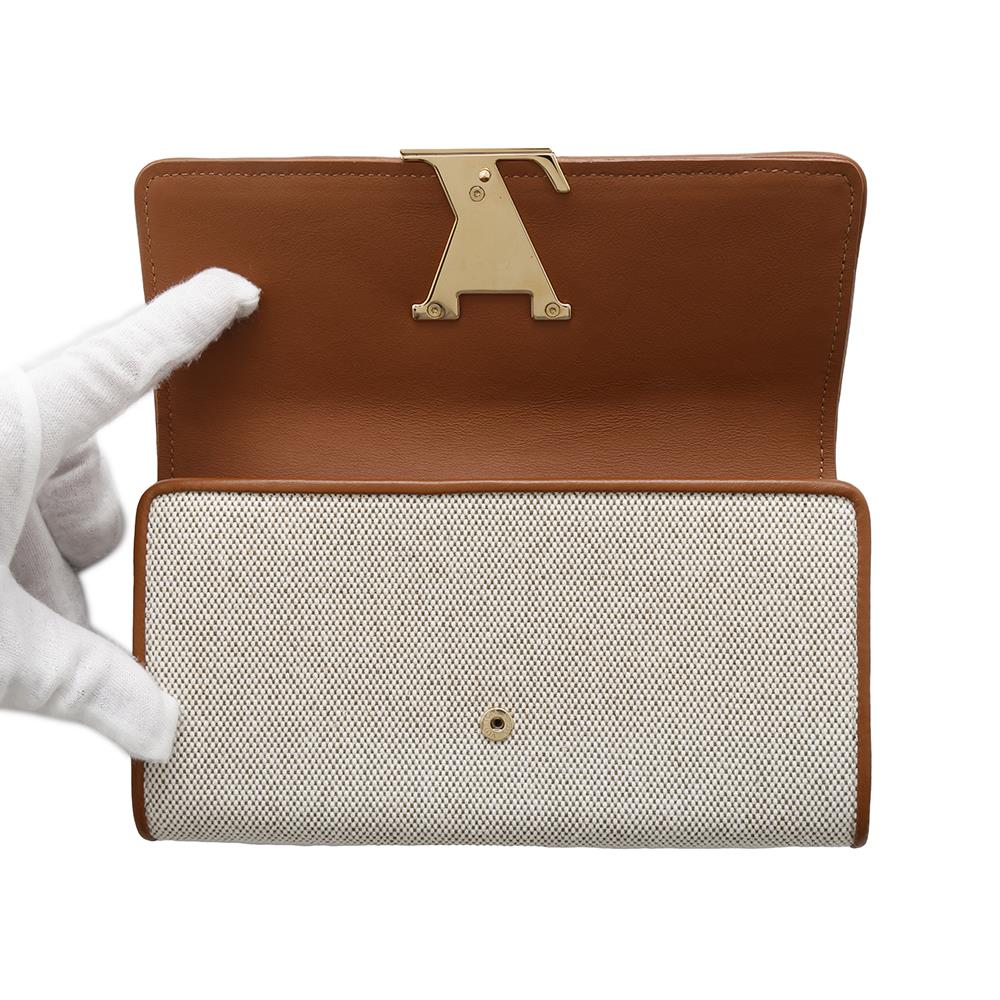 LOUIS VUITTON Portefeuille Capucine Ivory/BrownM80303 Canvas/Calf Leather