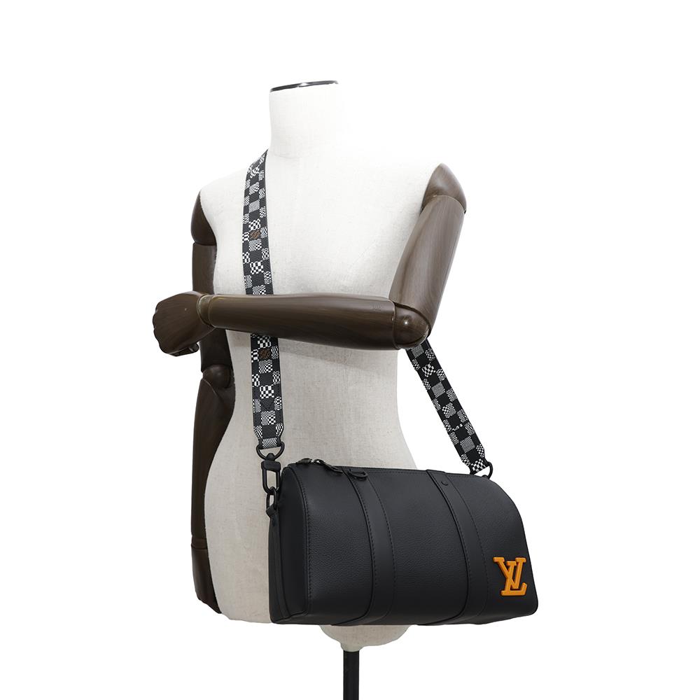 LOUIS VUITTON Cityã»Keepall NoirM57417 Grain Leather Damier - Distorted